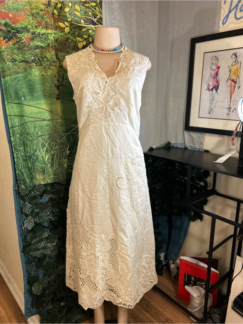Elie Tahari Ivory/Cream Sleeveless Lace-Trim Lined Midi Dress NWOTs